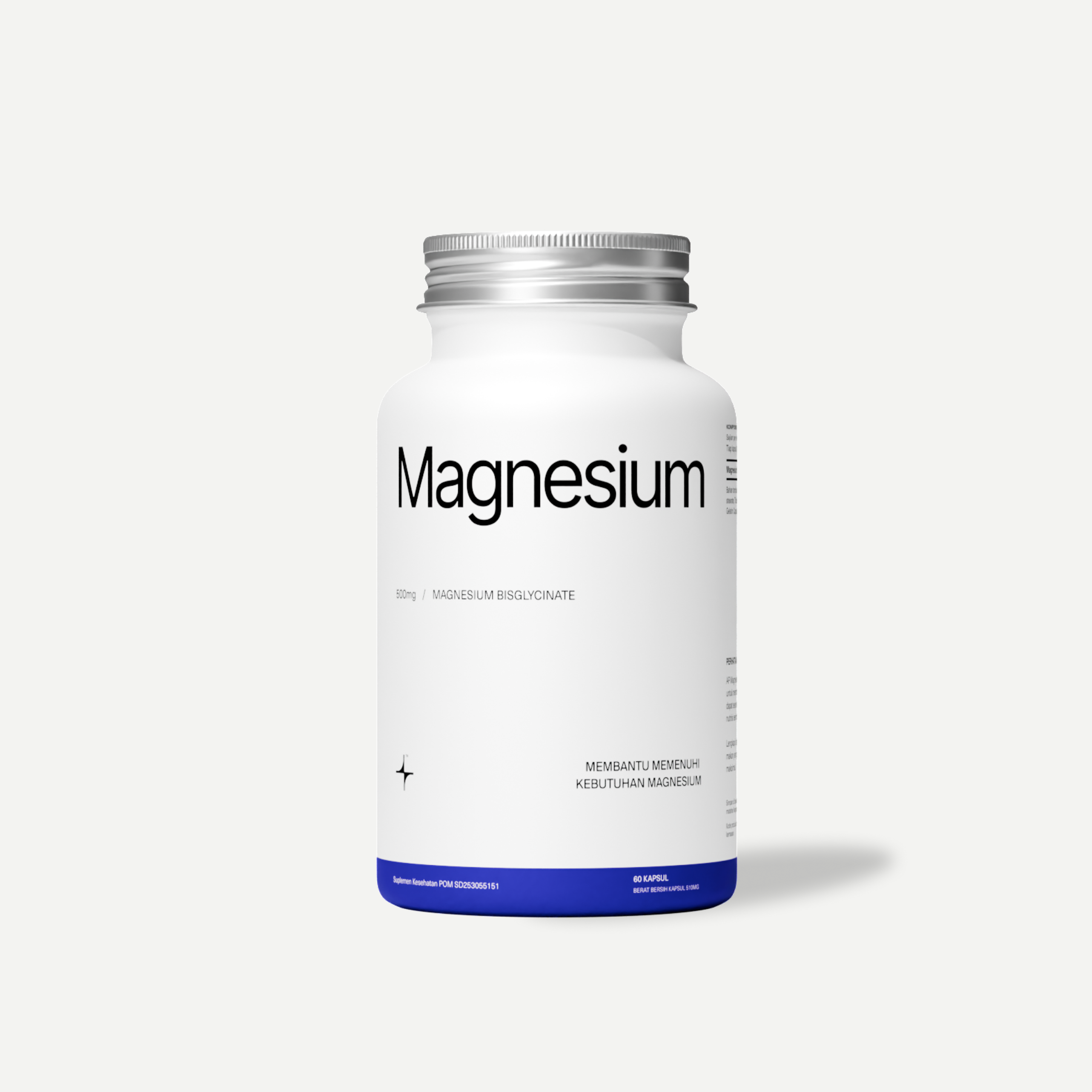 Bottle of magnesium bisglycinate supplement with a white label on a light gray background